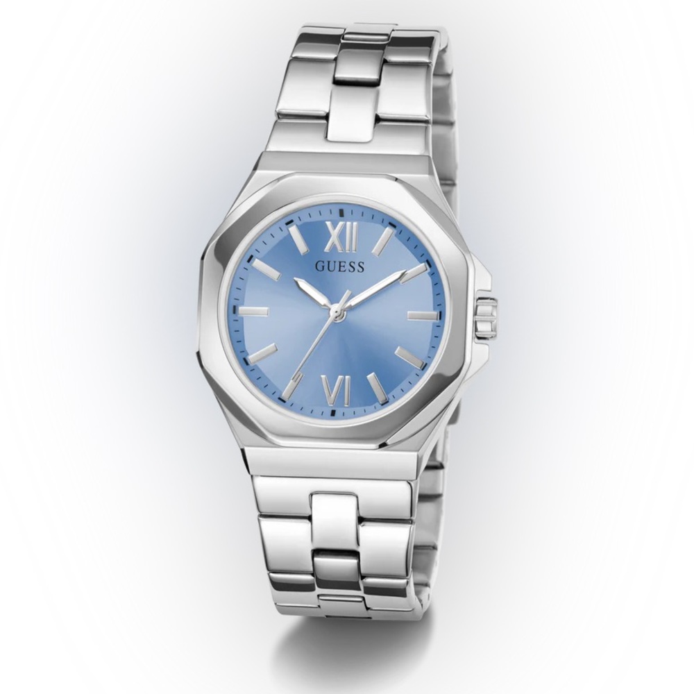 GUESS Ladies Silver Tone Analog Watch, 34mm, NIB, NWT